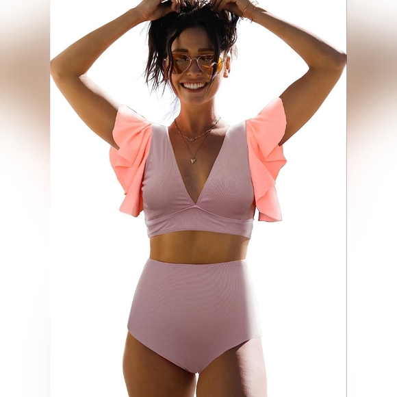 Source Unknown Other - NWT High Waist Ruffle Pink/Purple Bikini. Size large
